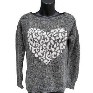 TTPD Express Wool Mohair Blend Leopard Print Heart Pullover Sweater Women S Gray